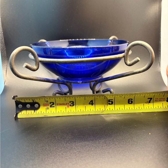 Stanley Blue Glass Bowl with Metal Stand - Picture 3 of 7